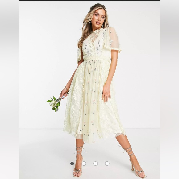Frock and Frill Bridesmaid floral midi dress cream ASOS - Main Image